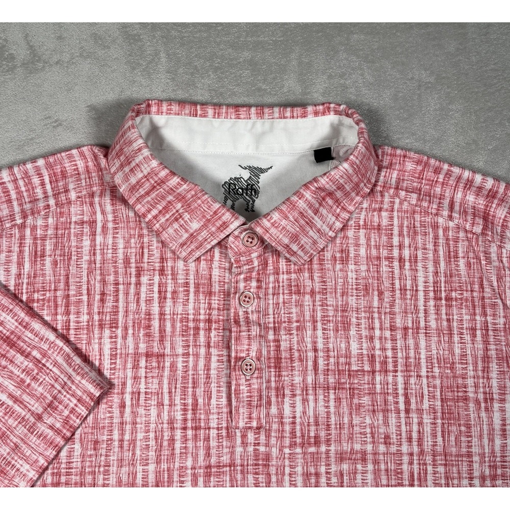 Raffi Men's Polo Shirt Large Red White Textured Short Sleeve Golf Performanc Top